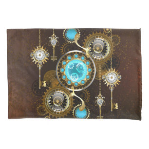 Steampunk Rusty Background with Turquoise Lenses Pillowcase