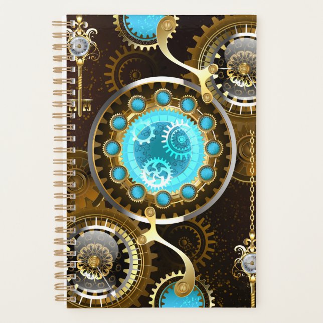 Steampunk Rusty Background with Turquoise Lenses Planner (Front)