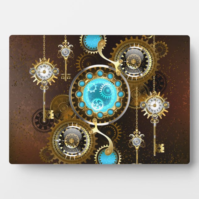 Steampunk Rusty Background with Turquoise Lenses Plaque (Front)
