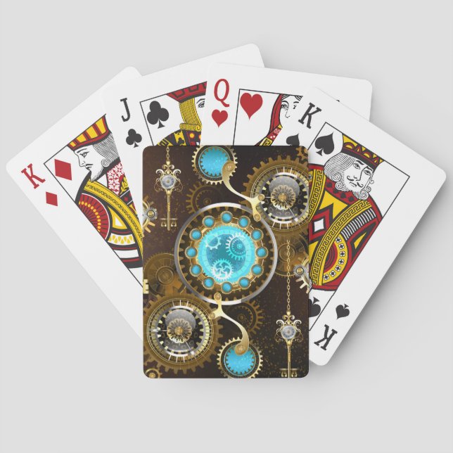Steampunk Rusty Background with Turquoise Lenses Playing Cards (Back)