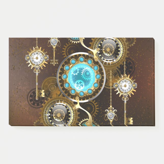 Steampunk Rusty Background with Turquoise Lenses Post-it Notes (Front)