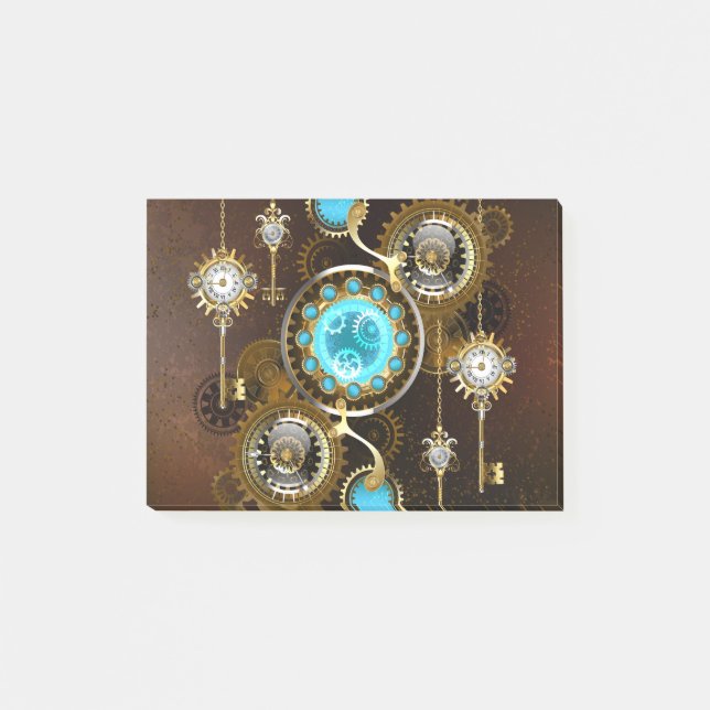 Steampunk Rusty Background with Turquoise Lenses Post-it Notes (Front)