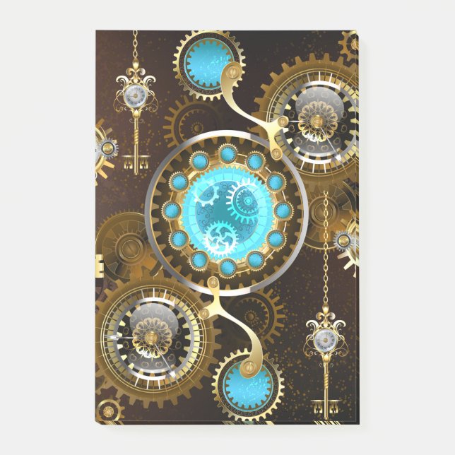 Steampunk Rusty Background with Turquoise Lenses Post-it Notes (Front)