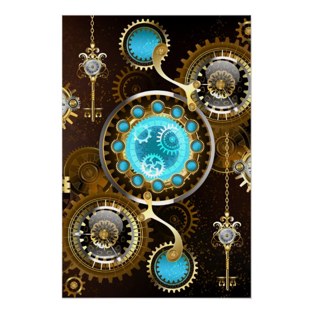 Steampunk Rusty Background with Turquoise Lenses Poster (Front)