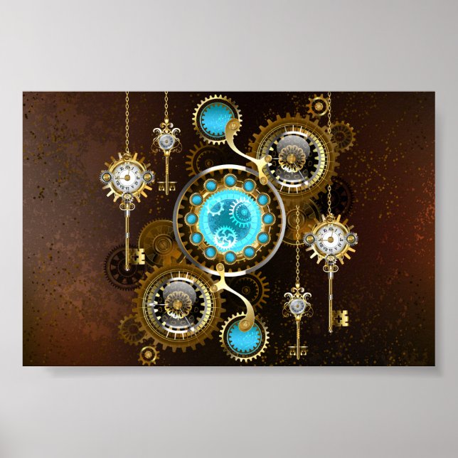 Steampunk Rusty Background with Turquoise Lenses Poster (Front)