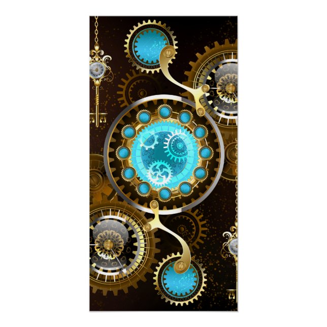 Steampunk Rusty Background with Turquoise Lenses Poster (Front)