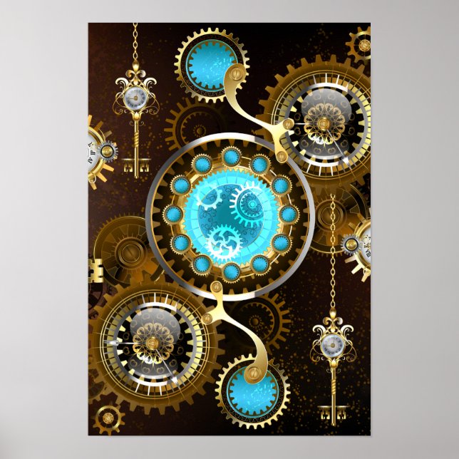 Steampunk Rusty Background with Turquoise Lenses Poster (Front)