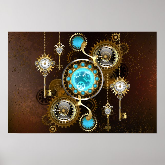 Steampunk Rusty Background with Turquoise Lenses Poster (Front)