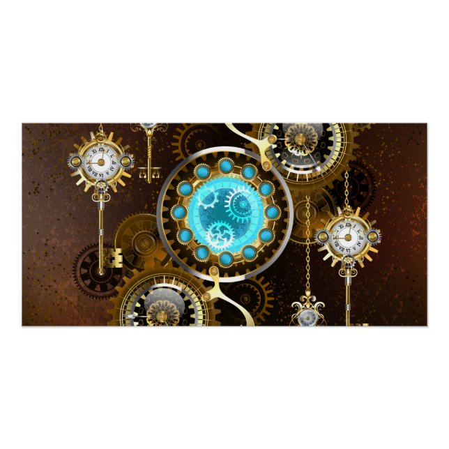 Steampunk Rusty Background with Turquoise Lenses Poster (Front)