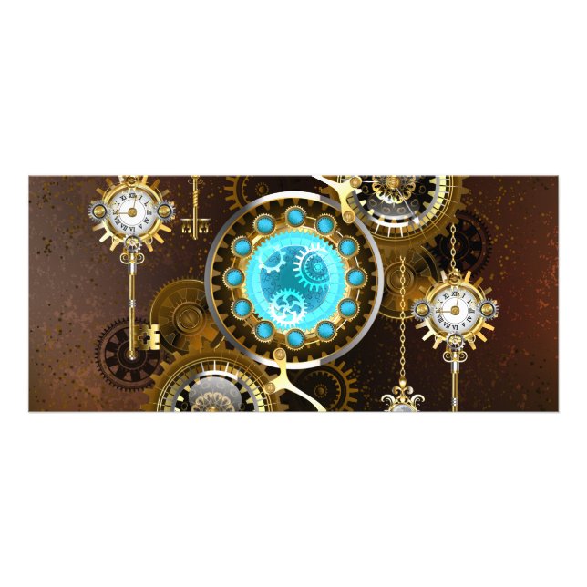 Steampunk Rusty Background with Turquoise Lenses Rack Card (Front)
