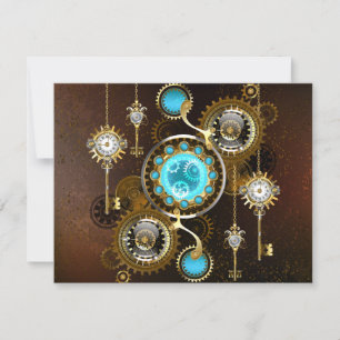 Steampunk Rusty Background with Turquoise Lenses RSVP Card