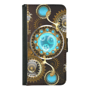 Steampunk Rusty Background with Turquoise Lenses Samsung Galaxy S5 Wallet Case