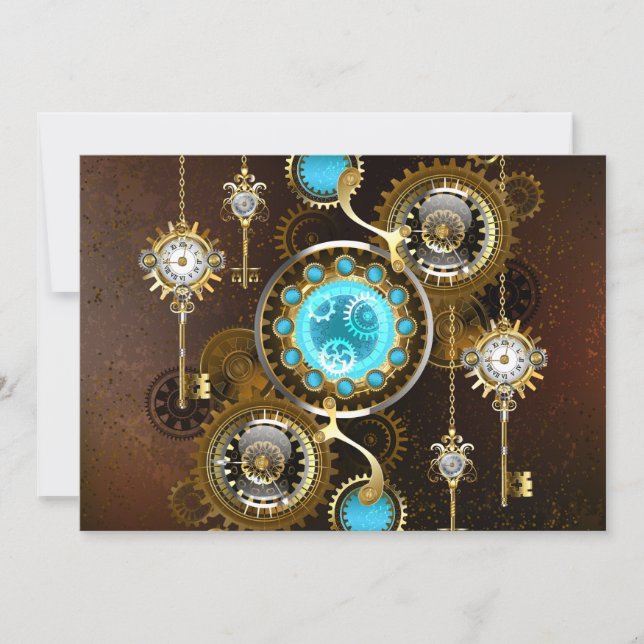 Steampunk Rusty Background with Turquoise Lenses Save The Date (Front)