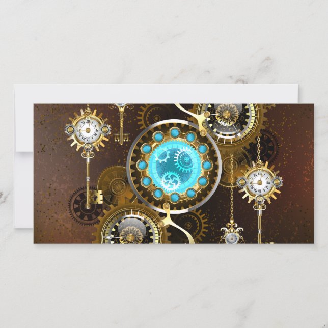 Steampunk Rusty Background with Turquoise Lenses Save The Date (Front)