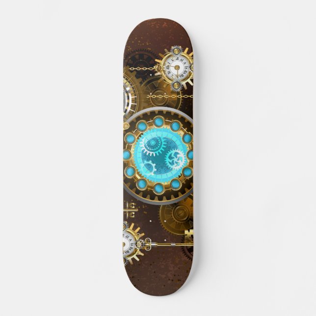 Steampunk Rusty Background with Turquoise Lenses Skateboard (Front)