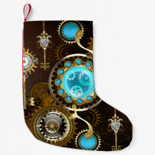 Steampunk Rusty Background with Turquoise Lenses Small Christmas Stocking