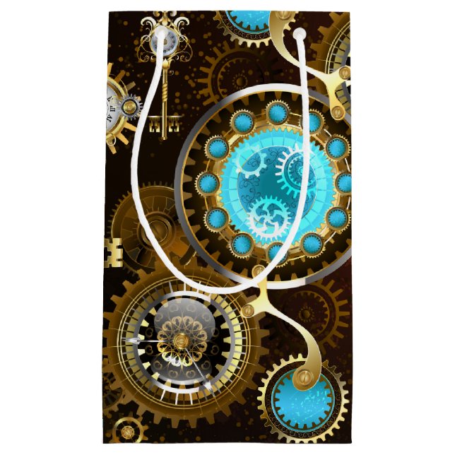 Steampunk Rusty Background with Turquoise Lenses Small Gift Bag (Front)