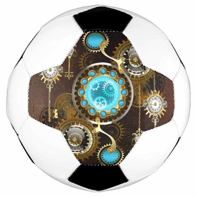 Steampunk Rusty Background with Turquoise Lenses Soccer Ball (Front)