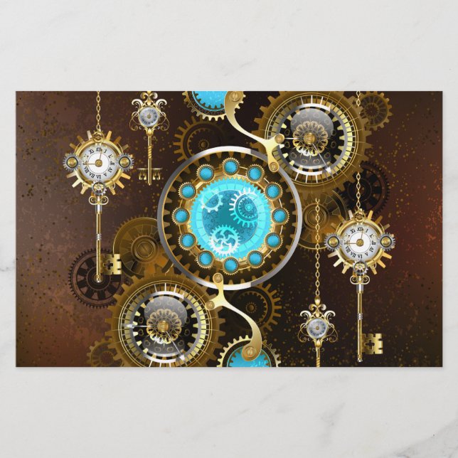 Steampunk Rusty Background with Turquoise Lenses Stationery (Front)