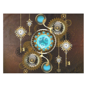 Steampunk Rusty Background with Turquoise Lenses Tablecloth