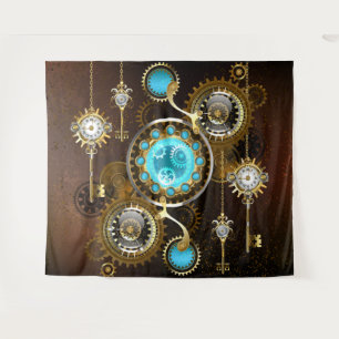 Steampunk Rusty Background with Turquoise Lenses Tapestry