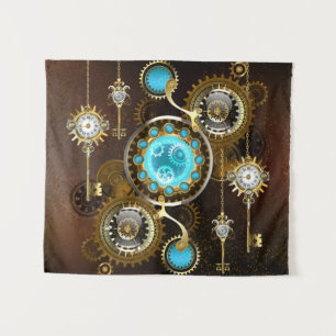 Steampunk Rusty Background with Turquoise Lenses Tapestry