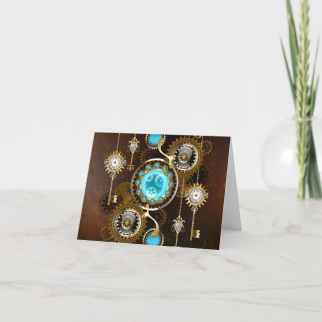 Steampunk Rusty Background with Turquoise Lenses Thank You Card (Front)