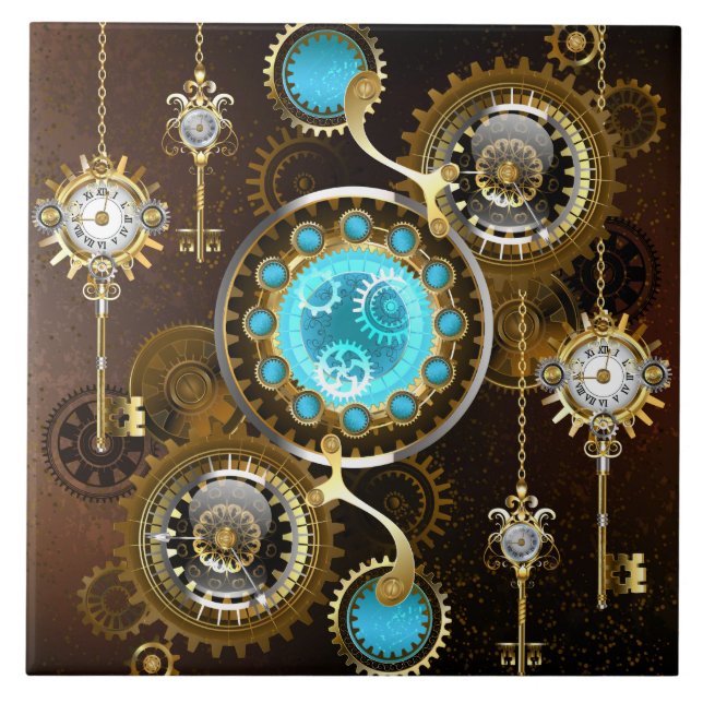 Steampunk Rusty Background with Turquoise Lenses Tile (Front)