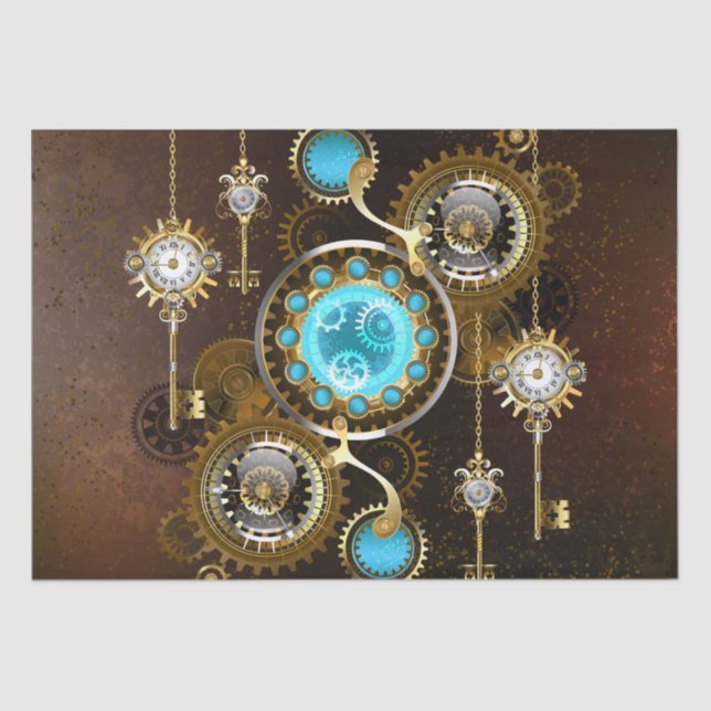 Steampunk Rusty Background with Turquoise Lenses Tissue Paper (Front)