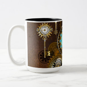 Steampunk Rusty Background with Turquoise Lenses Two-Tone Coffee Mug