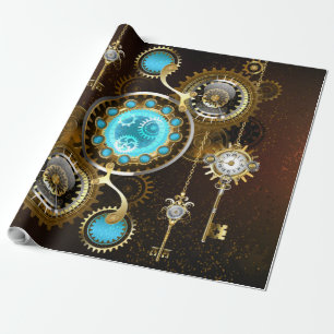 Steampunk Rusty Background with Turquoise Lenses Wrapping Paper