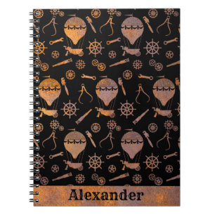 Steampunk Rusty Ballooning Theme Custom Name Notebook