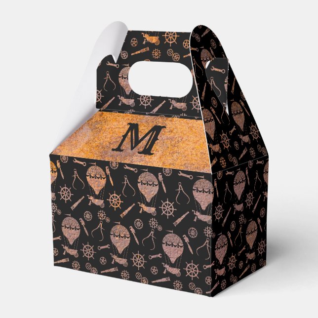 Steampunk Rusty Balloons Monogram Gable Favour Box (Front Side)