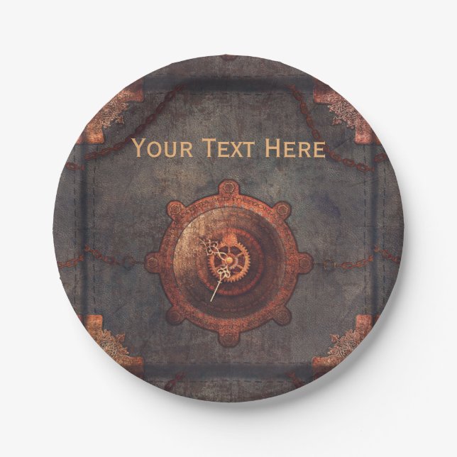 Steampunk Rusty Clock  Paper Plate (Front)