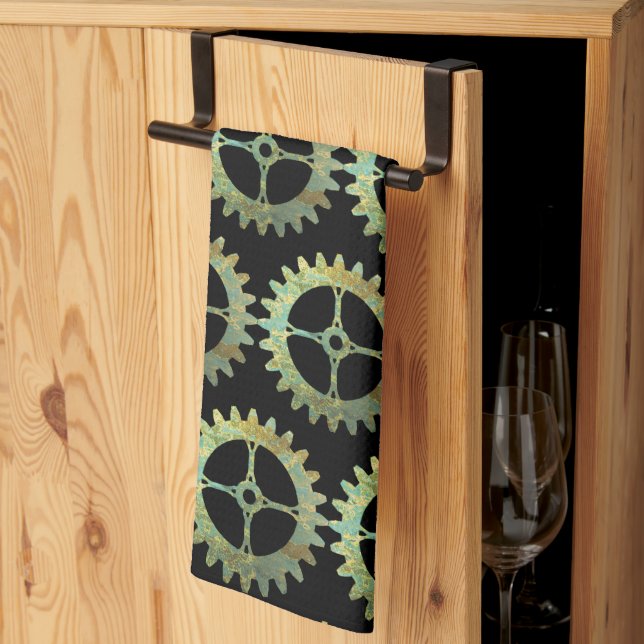 Steampunk Rusty Clockwork Gears Tea Towel (Thirds Fold)