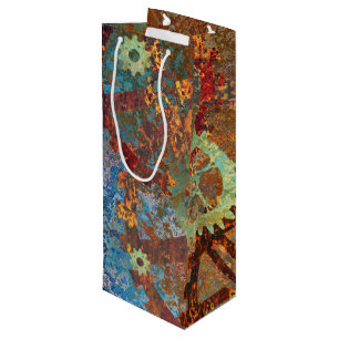 Steampunk Rusty Clockwork Gears Wine Gift Bag