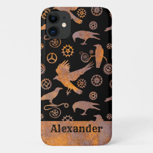 Steampunk Rusty Gears and Crows Custom Name Case-Mate iPhone Case
