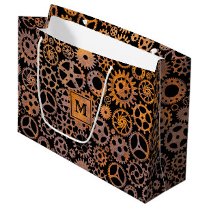 Steampunk Rusty Gears Custom Monogram Block Large Gift Bag