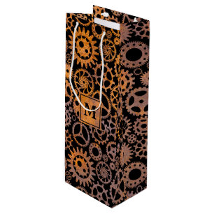 Steampunk Rusty Gears Custom Monogram Block Wine Gift Bag
