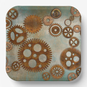 Steampunk Rusty Gears Design Paper Plates