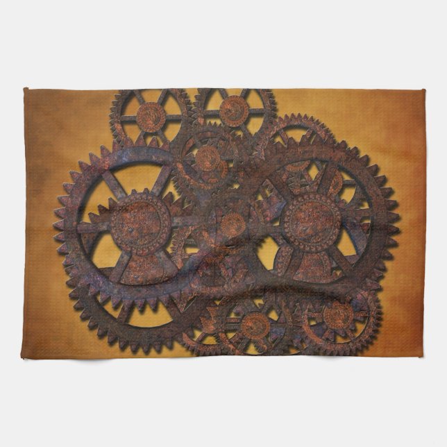 Steampunk Rusty Gears Tea Towel (Horizontal)