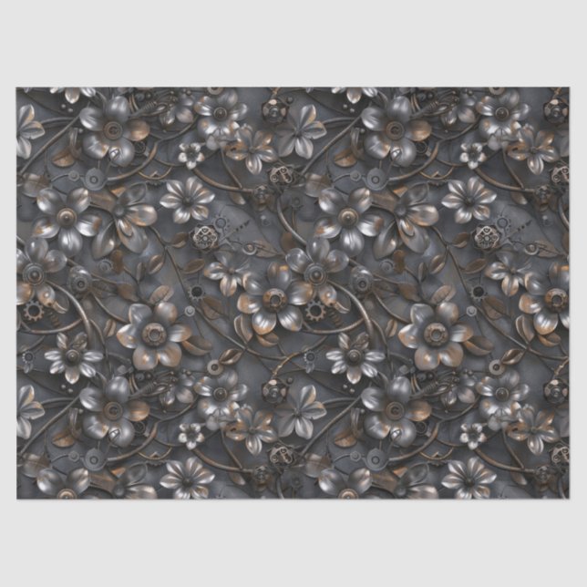 Steampunk Rusty Metal Flower Pattern for Decoupage Tissue Paper (Front)