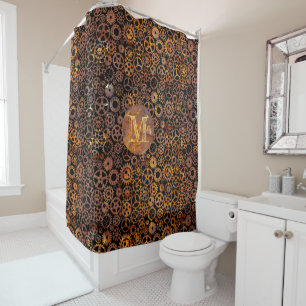 Steampunk Rusty Steel Gears Custom Monogram II Shower Curtain