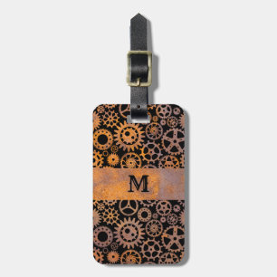 Steampunk Rusty Steel Gears Custom Monogram Luggage Tag