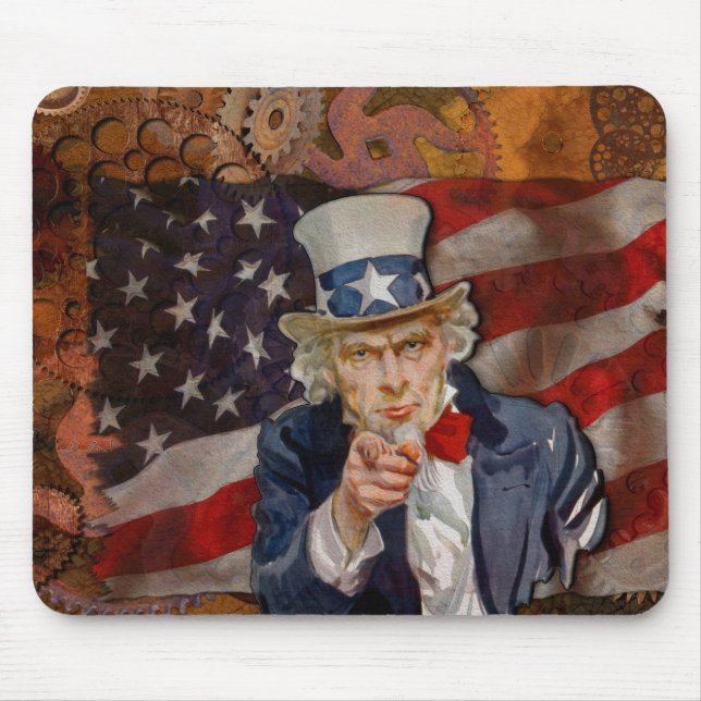 Steampunk Sam Patriotic US Flag Design Mouse Pad (Front)