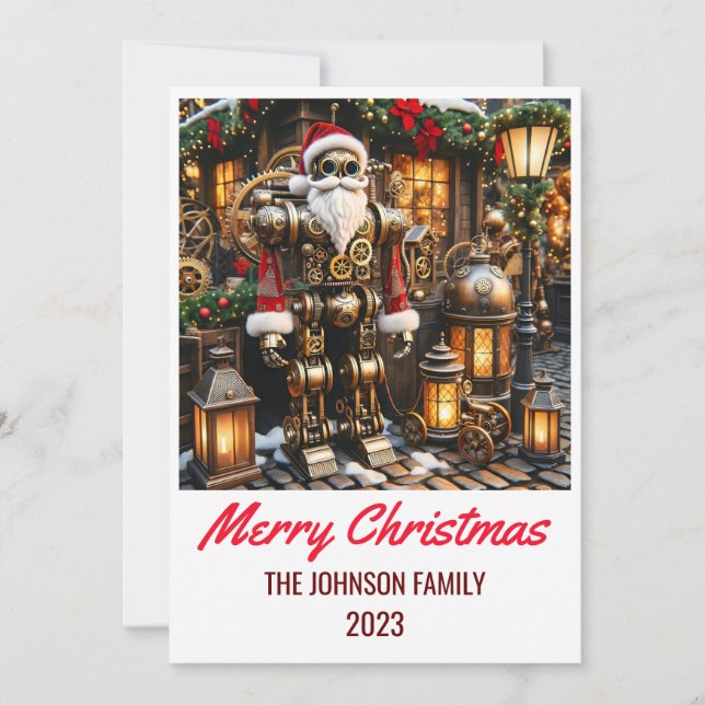 Steampunk Santa Claus - Merry Christmas Holiday Card (Front)