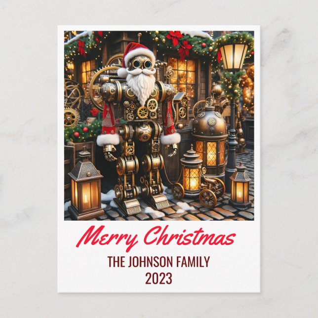 Steampunk Santa Claus - Merry Christmas Holiday Postcard (Front)