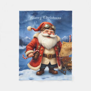 Steampunk Santa Claus – Vintage Christmas Adventur Fleece Blanket