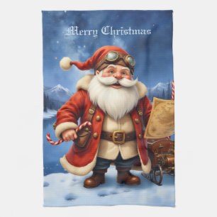 Steampunk Santa Claus – Vintage Christmas Adventur Tea Towel
