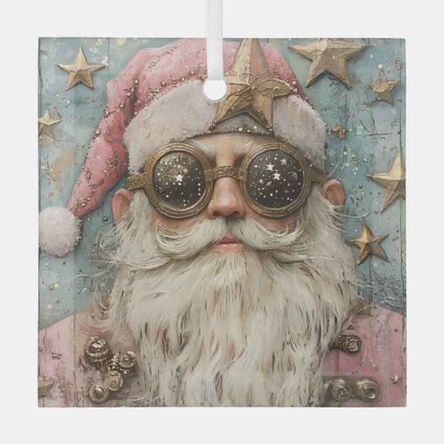 Steampunk Santa  Glass Tree Decoration (Front)